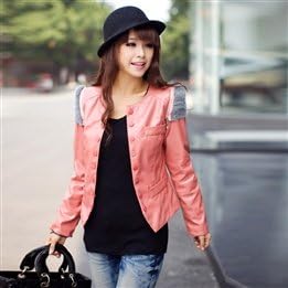 2013 Spring New Korean Style Double Breasted Slim Short Fluffy Shoulders PU Ladies Motorcycle Jackets
