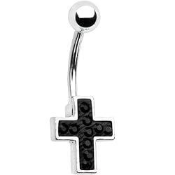 Austrian Crystal Black Cross Belly Ring