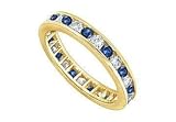 Diamond and Blue Sapphire Eternity Band : 14K Yellow Gold 3.00 CT TGW