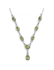 MMA Silver - 16 inch Necklace with 8 Faceted Peridot Drops