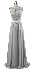 Chiffon Applique Lace Beaded Evening Dress 