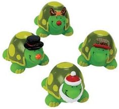 Set of 4 Vinyl Christmas Turtles, Toys, Gifts, Stocking Stuffers, Children, Collectable