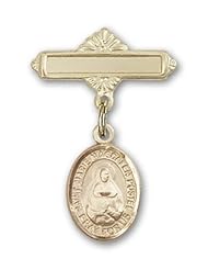 14K Gold Baby Badge with Marie Magdalen Postel Charm and Polished Badge Pin