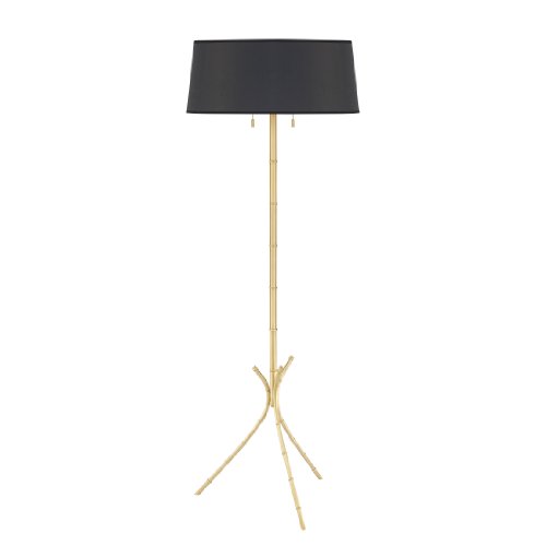 Quoizel LSP9363NR1 2-Light Solid Brass Epoch Floor Lamp with Black Paper Shade with Matte Gold Liner, Natural Brass