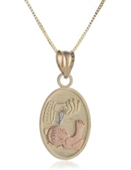 14k Tri Color Gold Baptism Pendant Necklace, 18"