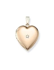 Solid 14k Heart Locket w/ Genuine Diamond 3/4 inch x 3/4 inch in Solid 14K Yellow Gold
