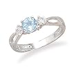 Rhodium Plated 3mm Clear/5.5mm Blue Topaz Ring