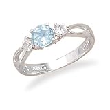 Rhodium Plated 3mm Clear/5.5mm Blue Topaz Ring