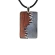 Stainless Steel & Natural Redwood Rectangular Pendant w. Rubber Cord Necklace