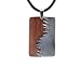 Stainless Steel & Natural Redwood Rectangular Pendant w. Rubber Cord Necklace