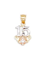 14k Yellow White Rose Gold Flower CZ 15 Charm Pendant