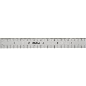 Mitutoyo 182-108, Steel Rule, 6"/150mm ( 1/10, 1/50", 1mm, 0.5mm), 3/64" Thick X 3/4" Wide, Satin Chrome Finish Tempered Stainless Steel