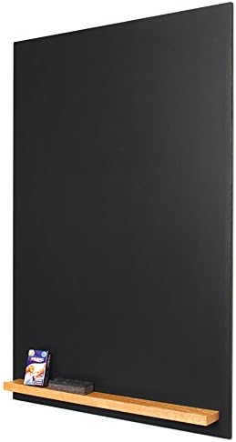 The Original Portrait 48"h x 24"w Unframed magnetic porcelain Chalkboard with clean black edge and Natural Oak Tray