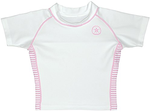 i play. Baby Short Sleeve Rashguard Shirt, White/Pink Stripe, 6 Months
