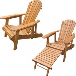 Reclining Foldable Adirondack Chair with Retractable Ottoman (Natural) (32 H x 31 W x 60 L) by