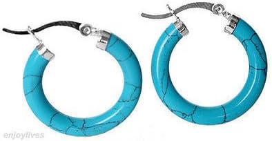 New Fashion Turquoise 925 Sterling Silver Snap Closure Hoop Earrings