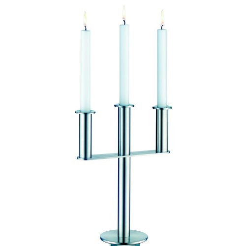 Auerhahn Tube Kandelaber 3-flammig mit drei wei&szlig;en Kerzen 31 cm H&ouml;he Edelstahl in Geschenkverpackung