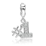 14K W Gold Pave Diamond 2D Number One Bracelet Charm