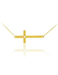 14k Solid Gold Sideways Diamond Cross Necklace