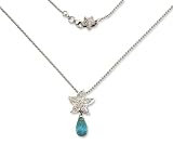 18K White Gold Designer Starfish Pendant with Pave Diamonds .24ct and Aquamarine Briolette with 18 Bead Chain