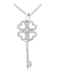 Sterling Silver Key 4 Heart Diamond Pendant Necklace(HI,I2-I3,0.30ct)
