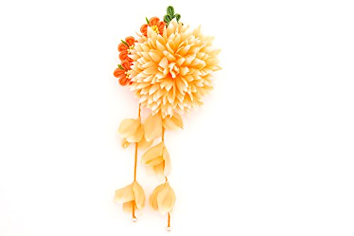 髪飾り 橙 オレンジ 菊 桜 コーム