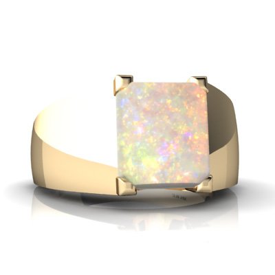 14K Yellow Gold Emerald-cut Genuine Opal Men's Men's Ring