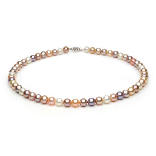 14k Gold 7-8mm Multi-Color Freshwater Cultured Pearl Necklace AAA Quality, Princess Lengths - 18, 20, 22 Inches