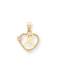14k Two Tone Gold Initial S in Heart Charm Pendant. Metal Wt- 1.1g