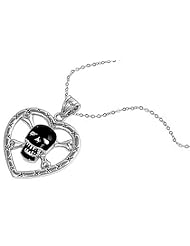 Sterling Silver Black Heart and Skull Pendant Necklace