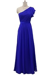 A-line Floor Length Lace Flutter One Shoulder Natural   Waistline Chiffon Bridesmaid Dress 