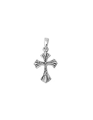 Sterling Silver Cross Pendant Cute Christian Faith Love Charm Pure 925 New 17mm with 1.5mm Ball Bead Chain