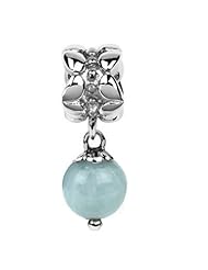 March Birthday Gift , Sterling Silver Natural Aquamarine 8mm Dangle Charm (March Birthstone), Fits Pandora and All Brands Charm Bracelets and Necklaces.