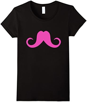 Women's Crazy Funny Cool Trendy Pink Mustache Tee for Girls, Women Large Black