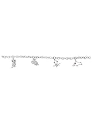 7" 0.12CTW 14K White Gold Genuine Natural Ruby and Diamond Animal Charm Bracelet