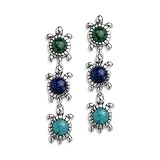 Sterling Silver Mosaic Inlay Turtle Trio Earrings (Post)