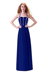 Floor Length Chiffon  Beaded Lace  Ruched 2015 Halter Evening Dress/Prom Dress/Wedding Dress  With Rhinestones and Pearls