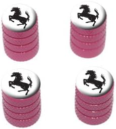 Horse Rearing Up on White - Tire Rim Valve Stem Caps - Pink