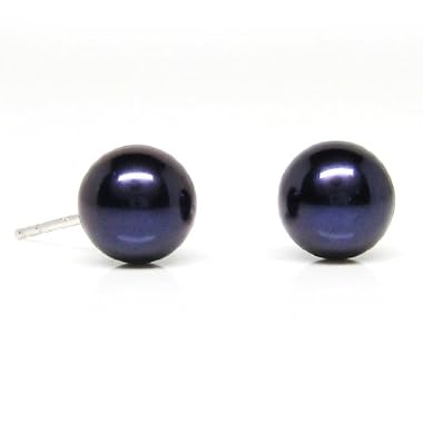 HinsonGayle AAA 7.5-8.0mm Black Cultured Pearl Stud Earrings (14K White Gold)