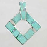Square Sterling Silver, Turquoise and Opal Inlaid Pendant, #9607