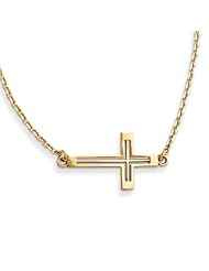14K Yellow Gold Polished Sideways Cut Out Cross Necklace 19"