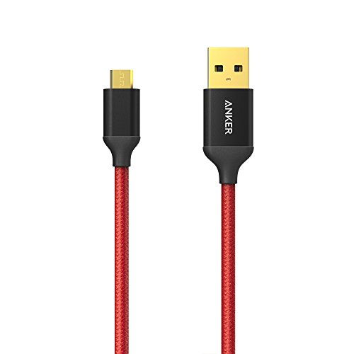 Anker 3ft / 0.9m Nylon Braided Tangle-Free Micro USB Cable with Gold-Plated Connectors for Android, Samsung, HTC, Nokia, Sony and More (Red)