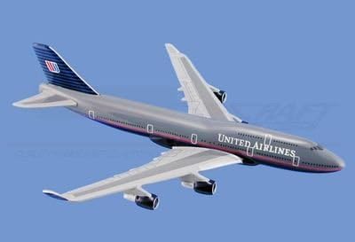 Mini Boeing 747-400, United Airlines Airplane Model Toy. The Model plane includes desk stand.