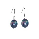 Karat Platinum 10.5 - 11 mm High Luster Peacock Fresh Water Cultured Rice Pearl Drop Earrings