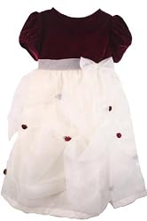 Rare Editions Infant Toddler Girls Burgundy Velvet and White Boutique Holiday Christmas Party Dress