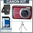 Canon Powershot A495 Digital Camera Kit, - Red - with 4GB SD Memory Card, Camera Case, Table Top Tripod