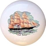 Vintage-look Big Sail Ships Red Jacket Retro Drawer Pull Knob