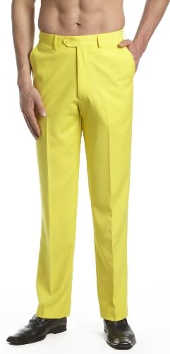 CONCITOR Men's Dress Pants Trousers Flat Front Slacks YELLOW