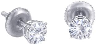 Beautiful! 14K White Gold Threaded Screw Back Pair 5.0mm Each Forever Classic Moissanite (0.88CT TW Actual Weight, 1.0CT TW Diamond Equivalent Weight) Round 4 Prong Stud Earrings