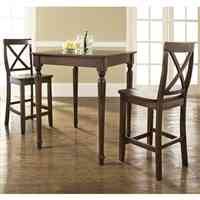 Crosley Furniture 3 Piece Pub Dining Set with Turned Leg and X-Back Stools in Vintage Mahogany Finish